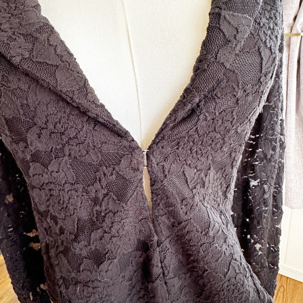 INC Women Blazer M Black Lace Sheer Floral Hook Eye Gothic Romantic Dressy - Picture 3 of 8
